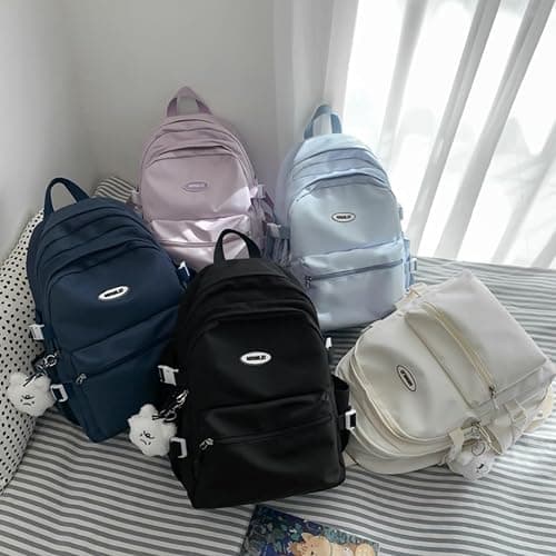 VTTDB Kawaii Backpack with Cute Accessories Casual Aesthetic Daypack Simple Laptop Bag Waterproof Travel Rucksack for Women (dark blue) thumbnail 7