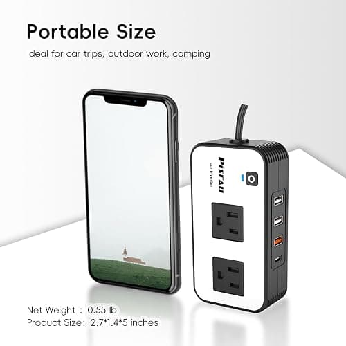 200W Car Power Inverter, PiSFAU DC 12V to 110V AC Car Plug Adapter Outlet with [20W USB-C] /USB-Fast Charger(18W) / 4.8A Dual USB/car Charger for Laptop - 200W thumbnail 3