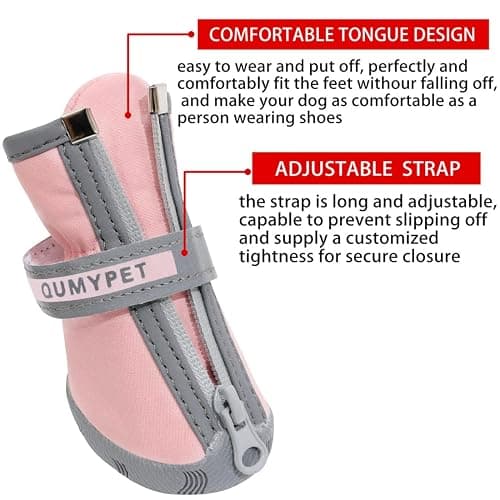 QUMY Dog Shoes for Small Dogs, Puppy Dog Boots & Paw Protectors for Winter Snowy Day, Summer Hot Pavement, Waterproof in Rainy Weather, Ourdoor Walking, Indoor Hardfloors Skid-Resistant Sole Pink 2 thumbnail 3