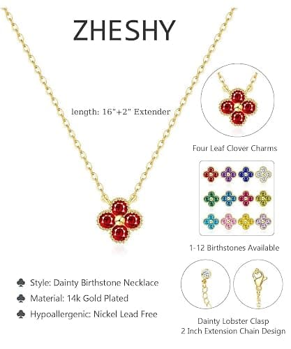 ZHESHY Birthstone Necklace for Women Non Tarnish 14K Gold Plated Four Leaf Clover Necklace Dainty Gold Choker Necklaces for Women Trendy CZ Emerald Pendant Necklace Jewelry Birthday Gifts for Women thumbnail 4