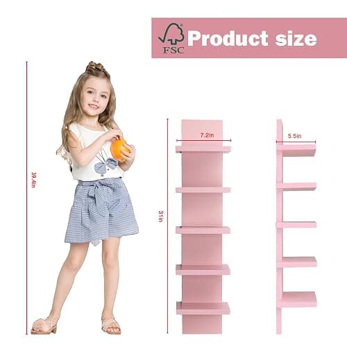 Bloddream 5 Tier Wall Shelves Pink, Vertical Column Shelf Floating Storage Home Decor Organizer Tall Tower Design Utility Shelving Bedroom Living Room, 30.7 thumbnail 3