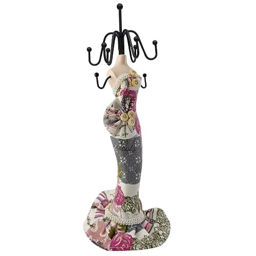 10.5" Mannequin Jewelry Stand, Tabletop Necklace & Bracelet Holder | Charming Dresser Decor: Blends an elegant floral mannequin form with functional metal hooks to elevate any vanity setup. thumbnail 7
