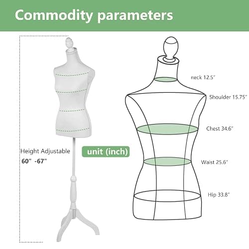 Female Mannequin,Dress Form Torso Manikin with Wooden Tripod Stand, 60-67 Inch Height Adjustable for Sewing Clothes Jewelry Display (White)… thumbnail 7