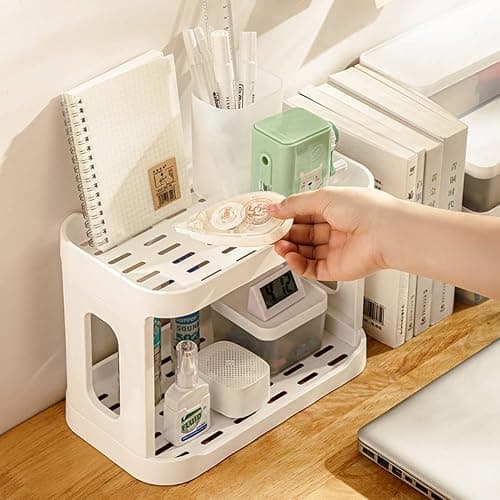 kaileyouxiangongsi 2-Tier Desk Organizers & Dispensers，Mail Holder for Office Desk Organization，Kitchen Spice Rack or Bathroom Countertop Organizer, Gift for Teachers, Classmates, and Friends,White thumbnail 8