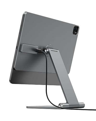 KU XIU [Upgrade] Magnetic Wireless Charging Stand for Pad Pro 12.9 (3rd/4th/5th/6th) & iPad Air 13 (M2/M3) ONLY, Foldable Aluminum Alloy Tablet Holder for Desk, Adjustable Desk Mount with 1M Cable - Image 1