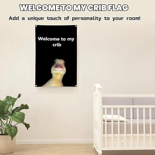 yikinb 2×3ft Welcome to My Crib Flag, Funny Flags for Bedroom Featuring The Duck,Vibrant Colors Crib Banner with Brass Grommets,Boys and Girls Welcome Photo Backdrop for Dorm Room Home College Decor thumbnail 3