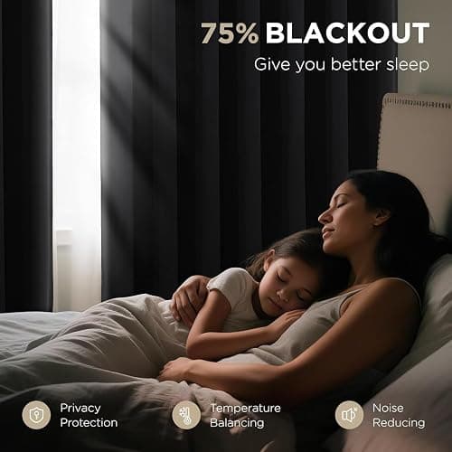 Joydeco Blackout Curtains 90 Inches Long,Curtains 2 Panels Set Thermal Insulated Length Curtains& Drapes 2 Burg, Room Darkening Grommet Drapes for Living Room Bedroom Window (Black, W52 x L90 Inch) thumbnail 5