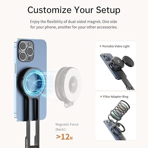 ULANZI MA30 Magnetic Phone Tripod Stand for iPhone with Magnetic Selfie Light White thumbnail 6