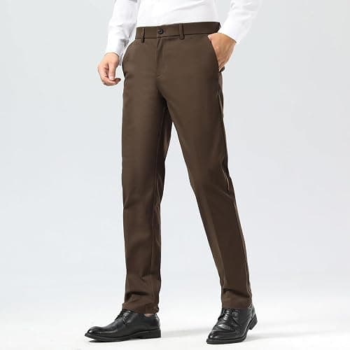 Plaid&Plain Men's Dress Pants Slim Fit Stretch Khaki Pants Wrinkle Free thumbnail 9