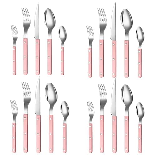 Khen Cutlery Set of 20 Pieces, 18/8 Stainless Steel Flatware, Modern Silverware for Home, Kitchen, Dining & Table Setting for 4, Dishwasher Safe, Lightweight & Ergonomic Design Gift - Pink thumbnail 3