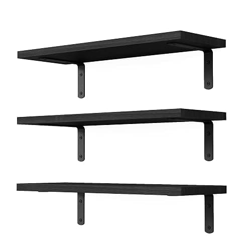 DOLLFIO Floating Shelves, 3 Sets Wall Wooden Shelves for Décor, Mounted Bathroom Shelf Storage, Book Wall, Bedroom, Living Room – Black, HM02 - Image 1
