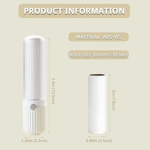 Sgdazo Compact Lint Roller with 150 Sheets - Portable Pet Hair Remover for Clothes, Furniture, and Travel Essentials Household Use, 1 Handle+5 Roller Refills (White) thumbnail 2