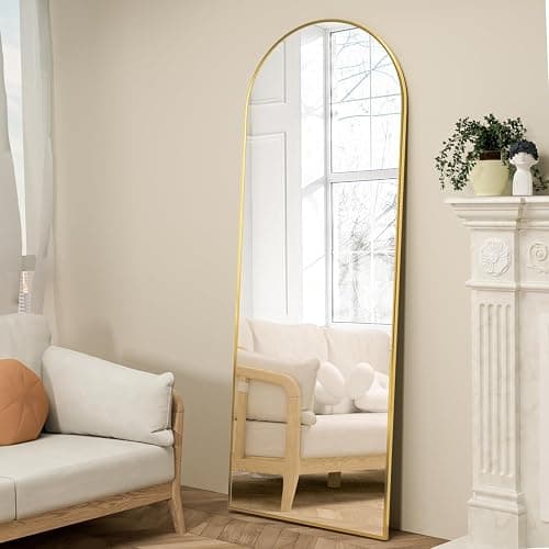 NEUWEABY Full Length Mirror, 162x53cm Arch Floor Mirror with Stand, Gold Arched Full Body Standing or Leaning for Bedroom, Living Room thumbnail 3