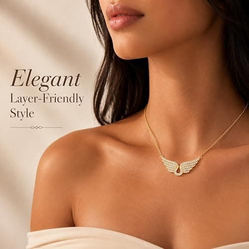 JAVARNV Angel Wings Necklace for Women Gold Silver Pendant Elegant Dainty Simple Jewelry Gift for Daily Party Dress thumbnail 3