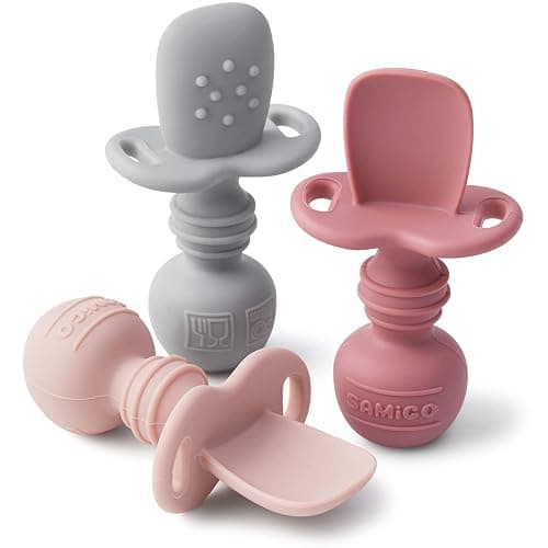 SAMiGO Silicone Baby Spoons Self Feeding 6+ Months - Infant Toddler Utensils - First Stage Baby Led Weaning Feeding Supplies - Set of 3 Pack - Image 1