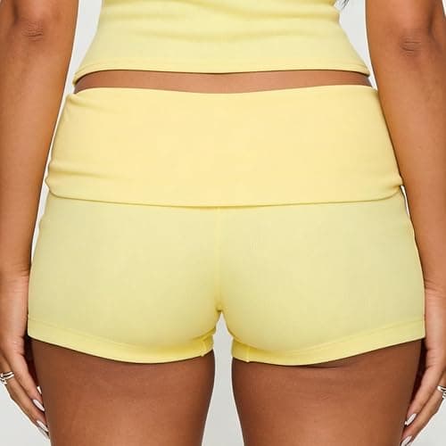 KMBANGI Womens Fold Over Shorts Elastic Waist Y2k Lounge Shorts Foldover Cute Pajama Micro Bottoms Mini Shorts Sleepwear thumbnail 5