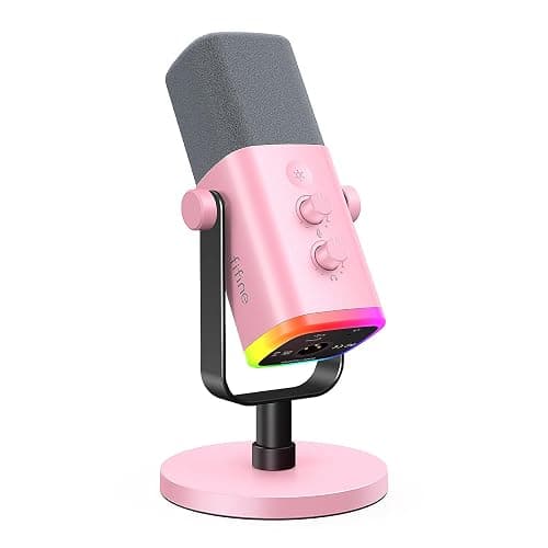 FIFINE XLR/USB Microphone, Gaming Recording PC Microphone with Headphones Jack, Mute Button, Dynamic RGB Mic for Computer, Streaming Mic for Podcasting Voice-Over YouTube Video-AmpliGame AM8 Pink - Image 1
