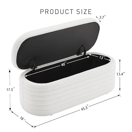 ZOMGE HUZZ 45 Inch Storage Ottoman Bench Upholstered Fabric Bedroom Benches, Modern Comfy End of Bed Stool for Living Room/Hallway/Entryway, Sherpa White thumbnail 3