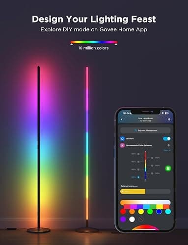 Govee RGBIC Floor Lamp Basic 2-Pack, Compatible with Alexa, LED Smart Standing Lamp with Voice Control, Color Changing Bedside Floor Lamp for Bedroom, Nightstand Corner Lights, Black thumbnail 6