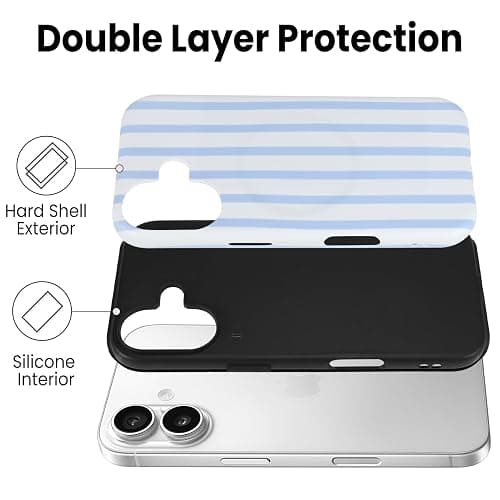 SOKAD Magnetic Vertical Stripes Phone Case for iPhone 17, Cute Light Blue Striped Line Pattern Compatible with Magsafe Matte Protective Case Cover with Screen Protector for Girls Women thumbnail 3