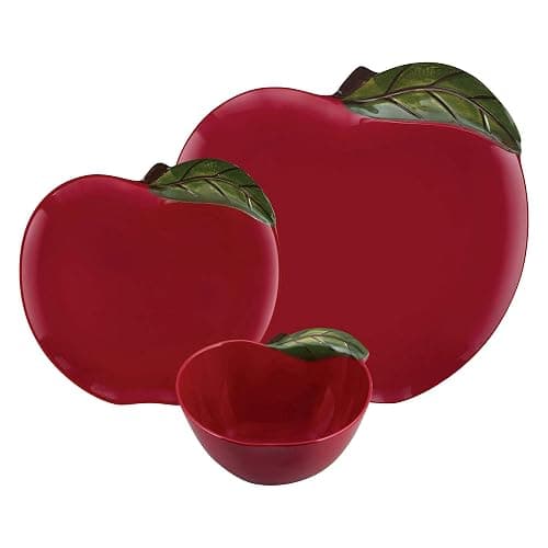 UPware 12 Piece Apple Melamine Dinnerware Sets, Outdoor Dishes Set, Plates and Bowls Sets, Service for 4, Red thumbnail 3
