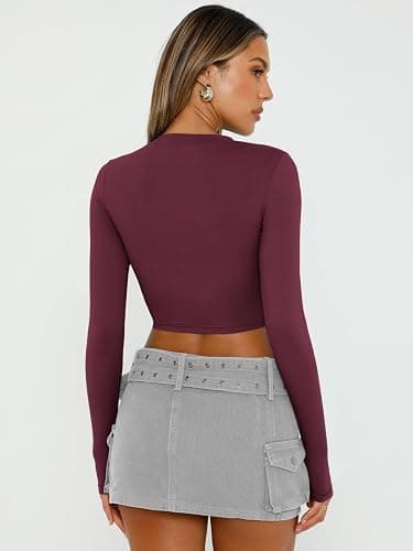 Trendy Queen Womens Long Sleeve Crop Tops Basic Slim Fitted Shirts Fashion 2025 Going Out Y2k Tops Teen Girl Clothes thumbnail 5