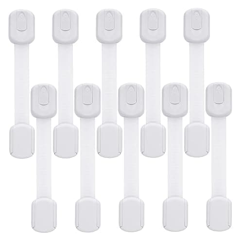 Goodv Child Safety Cabinet Locks - (10 Pack) Baby Proofing Latches to Drawer Door Fridge Oven Toilet Seat Kitchen Cupboard Appliance Trash Can with 3M Adhesive - Adjustable Strap No Drill No Tool - Image 1