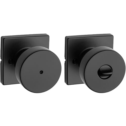 Kwikset Pismo Interior Privacy Door Knob with Lock, Door Handle For Bathroom and Bedroom, Matte Black Keyless Turn Lock Doorknob, with Microban Protection, Square Rose - Matte Black - Square Rose - Privacy - Image 1