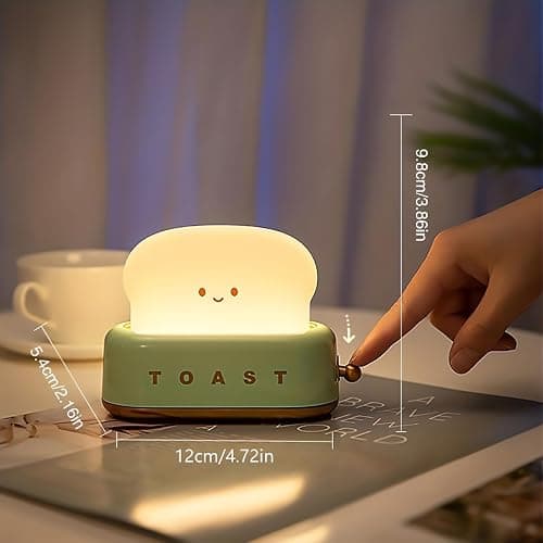 QANYI Desk Decor Toaster Lamp, Rechargeable Small Lamp with Smile Face Toast Bread Cute Toaster Shape Room Decor Night Light for Bedroom, Bedside, Living Room, Dining, Desk Decorations, Gift thumbnail 5