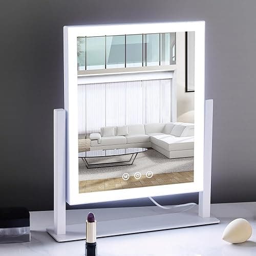 HIEEY Lighted Makeup Mirror, Hollywood Vanity Mirror with Lights, Three Color Lighting Modes, and 5X Magnification Mirror, Smart Touch Control, 360°Rotation (14.1in,White,Gift Box) thumbnail 5