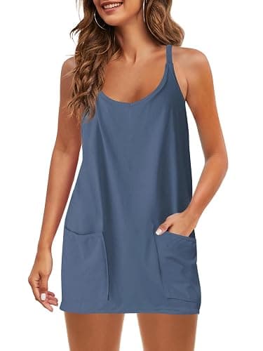 Nirovien Womens Tennis Dress Workout Mini Dress with Shorts Sleeveless Spaghetti Straps Golf Athletic Dresses thumbnail 7