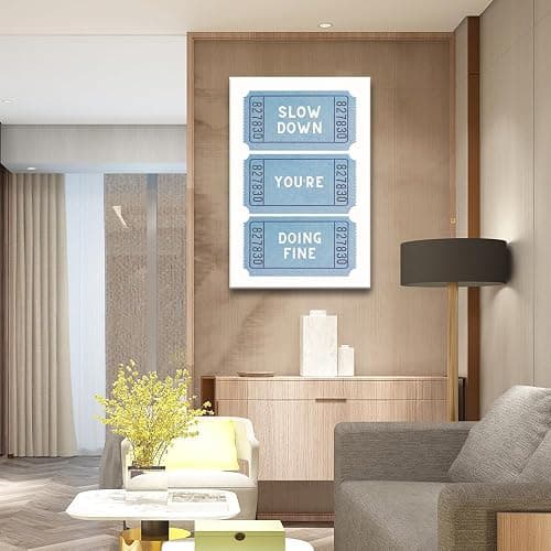 Retro Inspirational Quotes Poster Trendy Blue Daily Affirmation Wall Art Preppy Slow Down You’re Doing Fine Canvas Prints Ticket Aesthetic for Living Room Classroom Bedroom Home Decor 12x16in Framed thumbnail 5