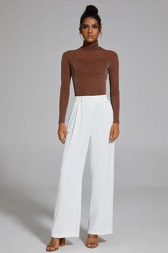 FUNYYZO Wide Leg Pants Women's High Elastic Waisted in The Back Business Work Trousers Long Straight Suit Pants thumbnail 3