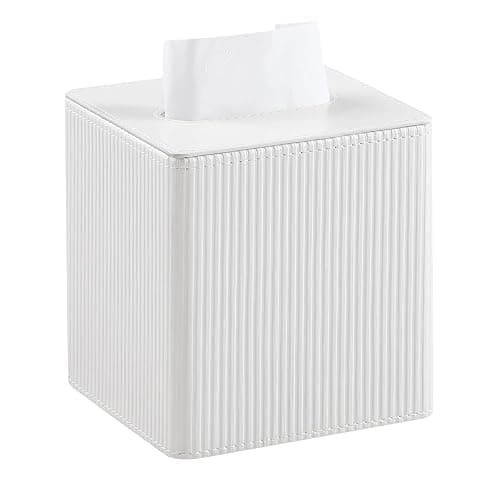 Cretkhp Tissue Box Cover Square with Magnetic Closure, PU Leather Tissue Box Holder for Bathroom NightStands Livingroom, Decorative Modern Square Tissue Holder (Ivory) - Image 1