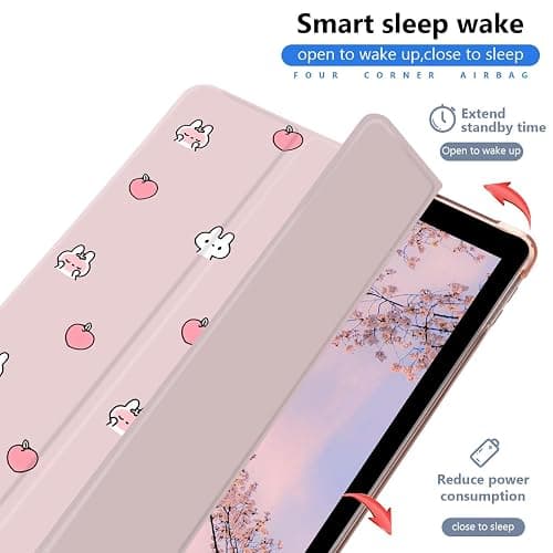 JOYLAND Cute Peach Bunny for 12.9 Inch iPad Pro 2022/2021/2020/2018 with Pencil Holder, Cartoon Printed Pink Trifold Stand Cover Full Body Protection, Auto Wake/Sleep - 12.9" iPad Pro(2018/2020/2021/2022) - Bunny thumbnail 3