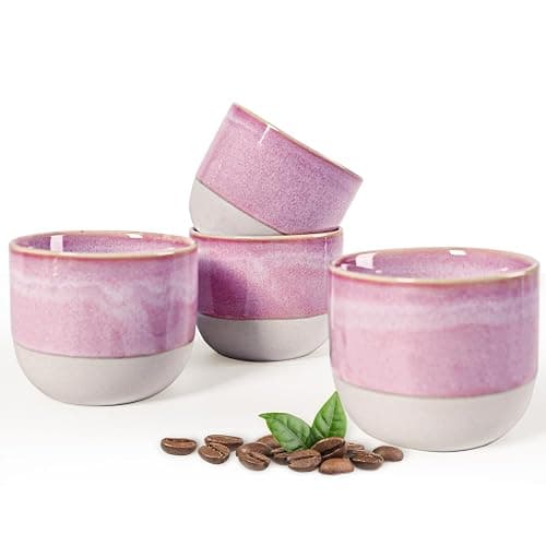 INGOFIN Ceramic Espresso Cup Set - Espresso Cup Set for Coffee and Tea, Espresso Shot Mug, Espresso Mug for Home, Kitchen and Restaurant, Microwave & Freezer Safe, Pack of 4, Pink - Image 1