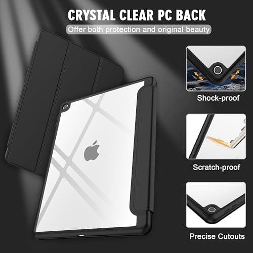 ToaPoia iPad 9th Generation Case 2021/iPad 8th Generation Case 2020 10.2 Inch with Pencil Holder, iPad 7th Gen 2019 Case with Clear Transparent Back, Auto Wake/Sleep Cover(Black) thumbnail 5