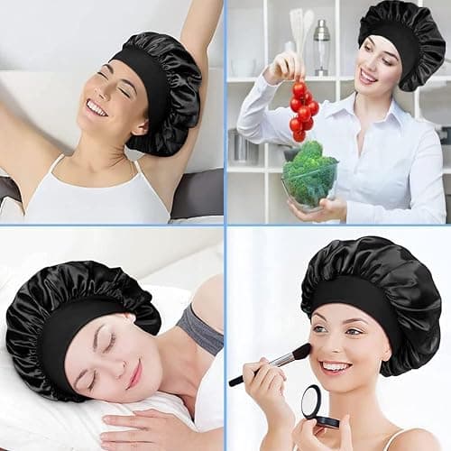 Silk Hair Wrap for Sleeping, Hair Bonnet, 1pcs Night Sleep Cap for Women Girls, Hair Care Head Cover Elastic Hat for Black Curly Hair. thumbnail 6