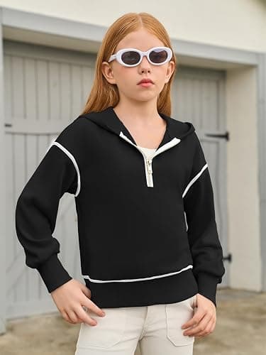 Girls Half Zip Hoodies Kids Fashion Long Sleeve Drop Shoulder Hooded Sweatshirt Pullover 5-14 Years thumbnail 2
