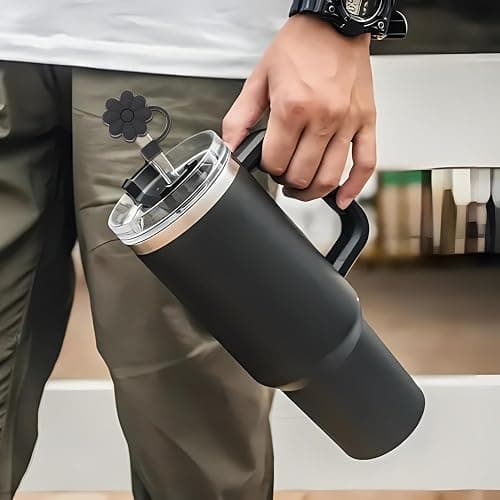 Stanley Cup Accessories, 1pc Flower Stanley Straw Cover Silicone Straw Topper for Stanley 30&40 oz Tumbler with Handle and 1pc Initial Letter Charm for Stanley Cup (Letter S) thumbnail 2