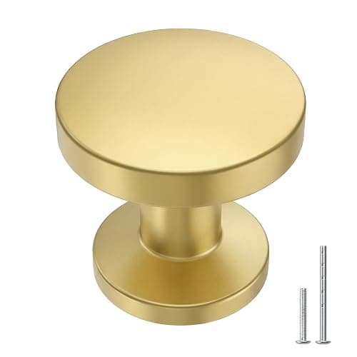 Goldenwarm 10 Pack Brushed Brass Cabinet Knobs Round Gold Drawer Knobs Kitchen Cabinet Handles Solid Zinc Alloy Pulls for Bathroom Dresser Hardware - Image 1