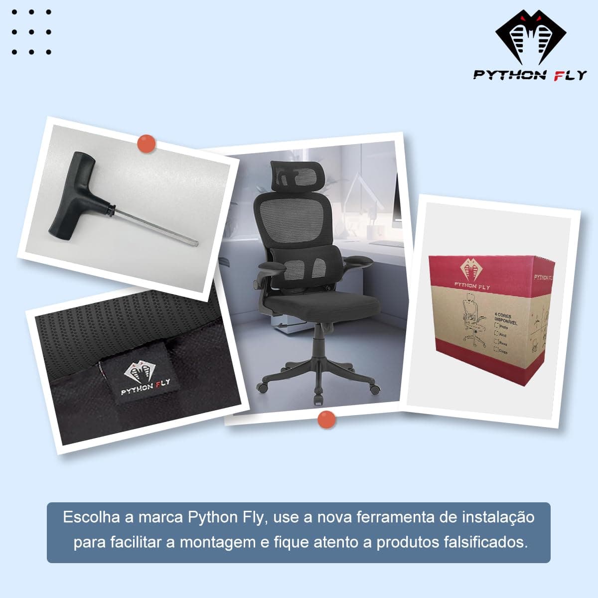 Cadeira de escritório, design ergonômico com suporte lombar independente, malha respirável e encosto de cabeça ajustável (Preto) thumbnail 3
