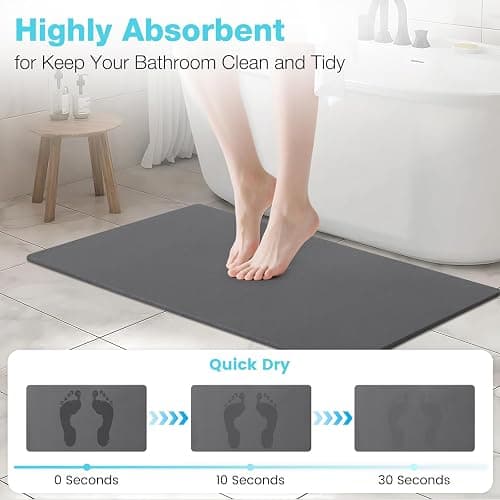 Greenturf Large Diatomite Stone Bath Mat, Premium Non-Slip Natural Diatomaceous Earth Bathtub Fast Drying Mats for Bathroom Floor (30" x 17" Dark Grey) thumbnail 3