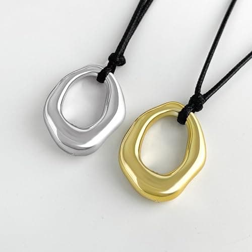 tenghong2021 Heart Shape Long Pendant Necklace for Women Silver Plated Irregular Heart Hollow Necklace Adjustable Black PU Leather Rope Long Chain Necklace for Women Gifts Jewelry thumbnail 2