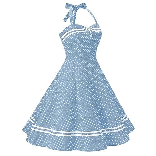 Vintage Women 1950s Rockabilly Swing Dress Pinup 50s Retro Hepburn Style Halterneck A-Line Dresses thumbnail 3