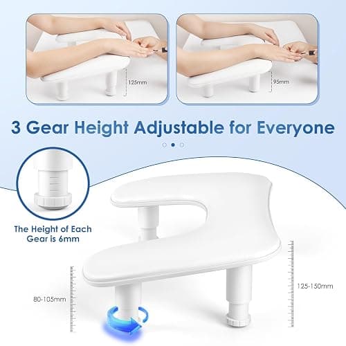 Manicure Arm Rest for Nails Tech: U-shaped Adjustable Nail Armrest - White PU Leather Hand Stand Rest for Manicurists thumbnail 2