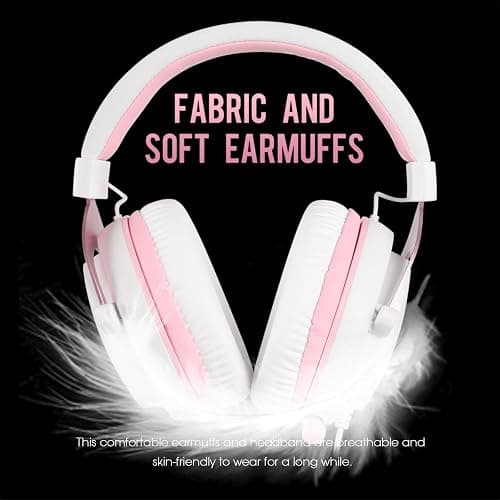 USOTSO MPOWER Stereo Gaming Headset for PS4, PC, Mobile, Noise Cancelling Over Ear Headphones with Retractable Flexible Mic & Soft Memory Earmuffs for Laptop Mac Games-Angel Edition thumbnail 3