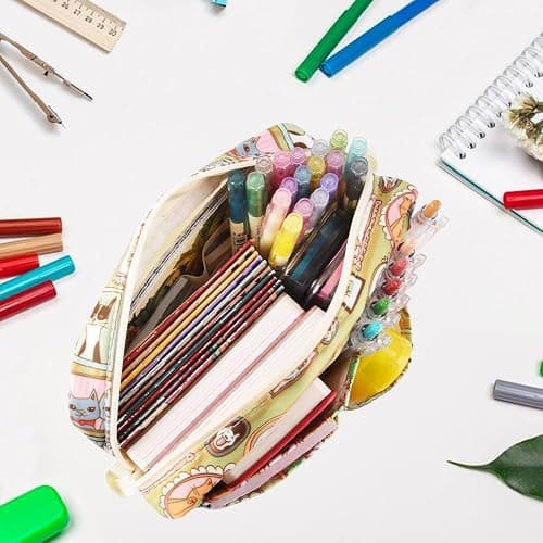 E-WEICHEN Multiple Pockets Portfolio Organizer with Zippered, Makeup Bag Travel Essentials for Women, Simple Waterproof Stationery Pencil Pouch Bag for Journal Office Art Supplies.Photo Frame thumbnail 2