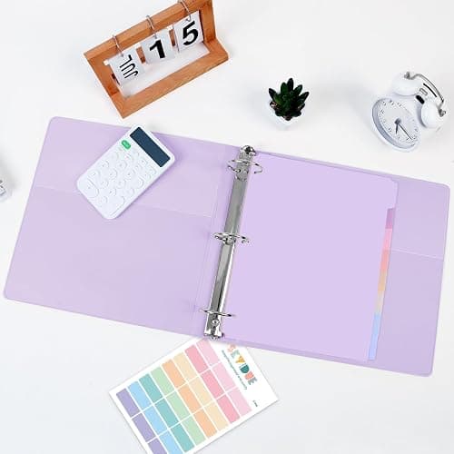 SKYDUE 2 Inch 3 Ring Binder with 8 Tab Dividers & 24 Labels, Large Capacity Pastel Binder Organizer for Letter Size Paper, Aesthetic School Binder for Documents, Office & Home Organization, Purple thumbnail 5