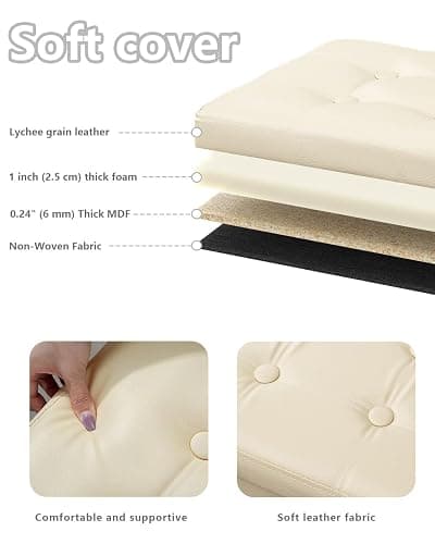 Bsketa Storage Ottoman, Folding Foot Stool with Thicker Foam Padded Seat Small Leather Storage Ottoman Bench Foot Rest for Living Room Foldable Coffee Table 17x13x13in,Beige thumbnail 5